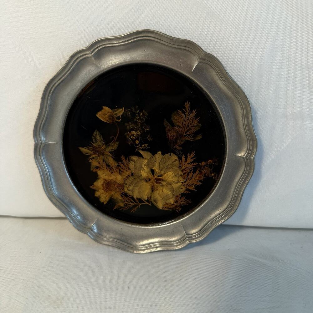 Vintage Swiss Pewter Pressed Flower Display From Switzerland Gothic Romance